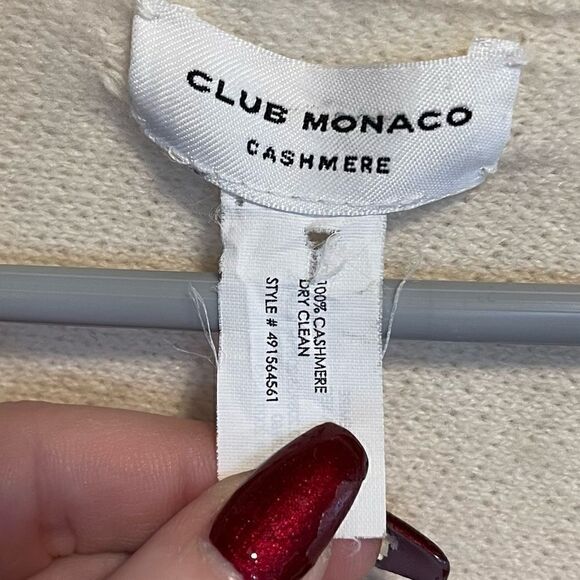 Club Monaco- Women’s Cream and Navy Stripes Ribbed Lori Cashmere Poncho Cape, OS - Picture 3 of 11